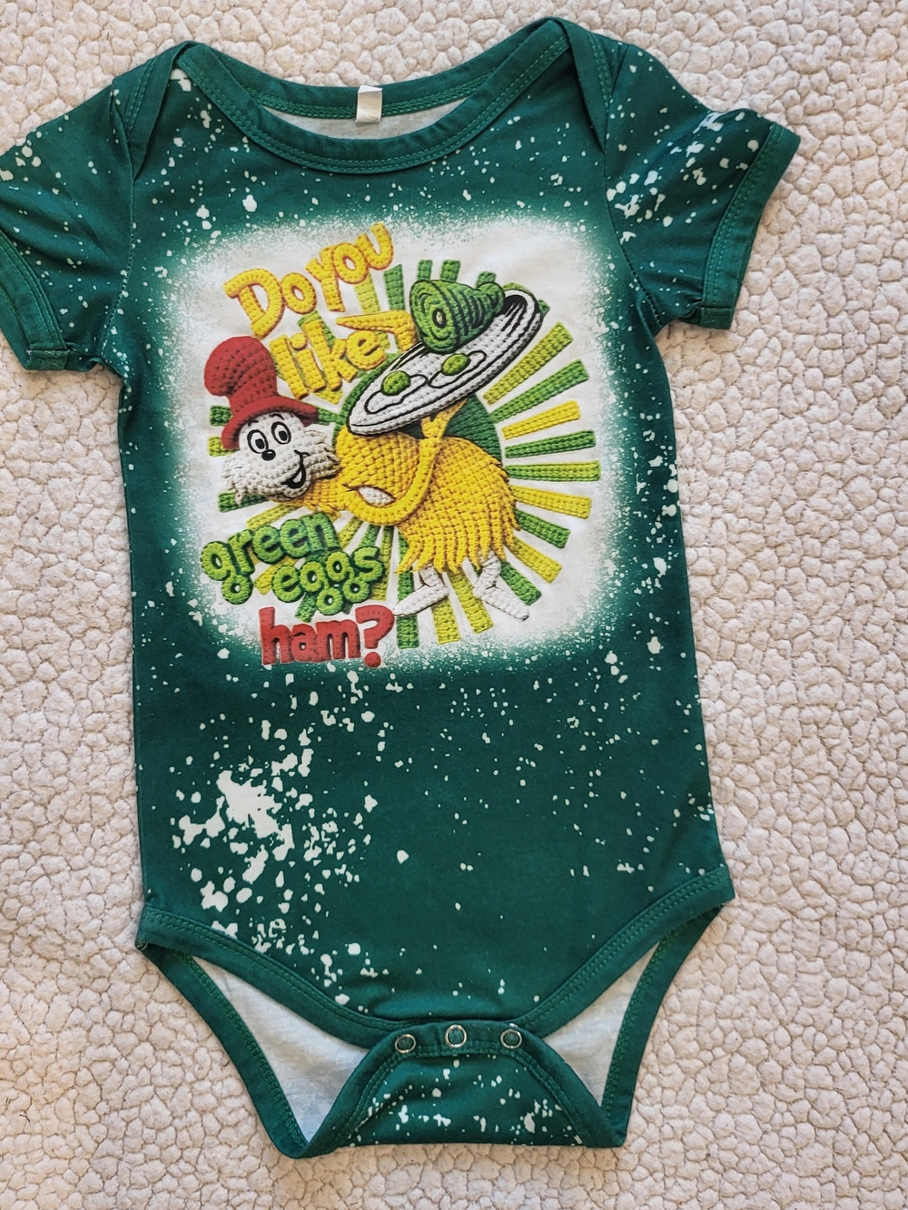 Dr. Seuss Green Eggs & Ham Sam-I-Am Baby One Piece Bodysuit 12-18M Green